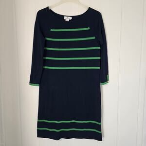 Vineyard Vines Striped Dress Shift Green Navy Preppy Nautical 3/4 Sleeve Sz M